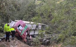 Konya’da şarampole devrilen kamyonun sürücüsü öldü