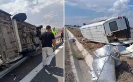 Lastiği patlayan minibüs, bariyere çarpıp devrildi: Sürücü öldü