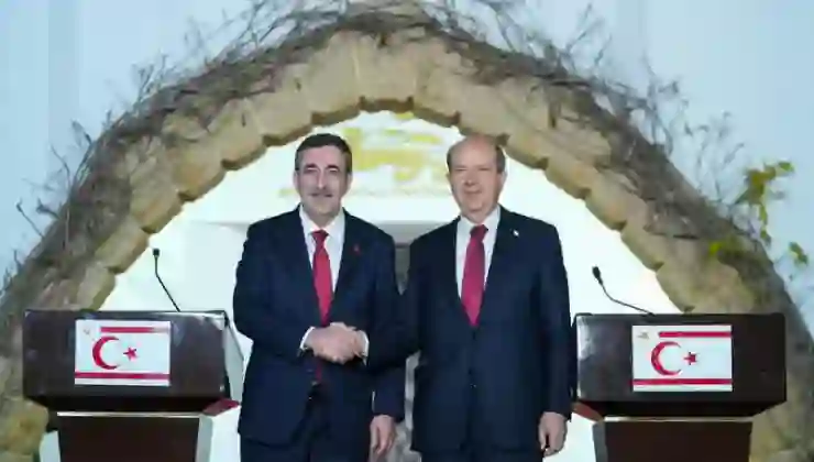 KKTC Cumhurbaşkanı Tatar’dan Cumhurbaşkanı Yardımcısı Yılmaz ile ortak basın toplantısı