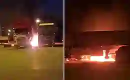 Park halindeki tırları ateşe verdiler